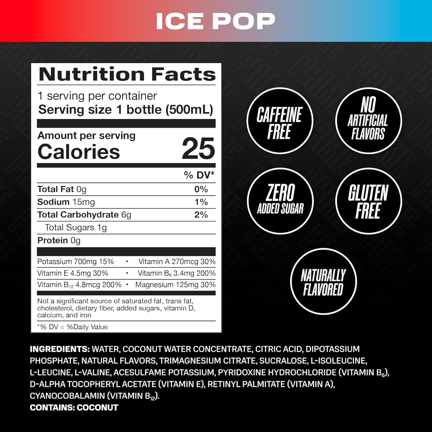 Prime Ice Pop Energy Drink, 500ml, Naturally Flavoured, No Artificial Colours (USA)