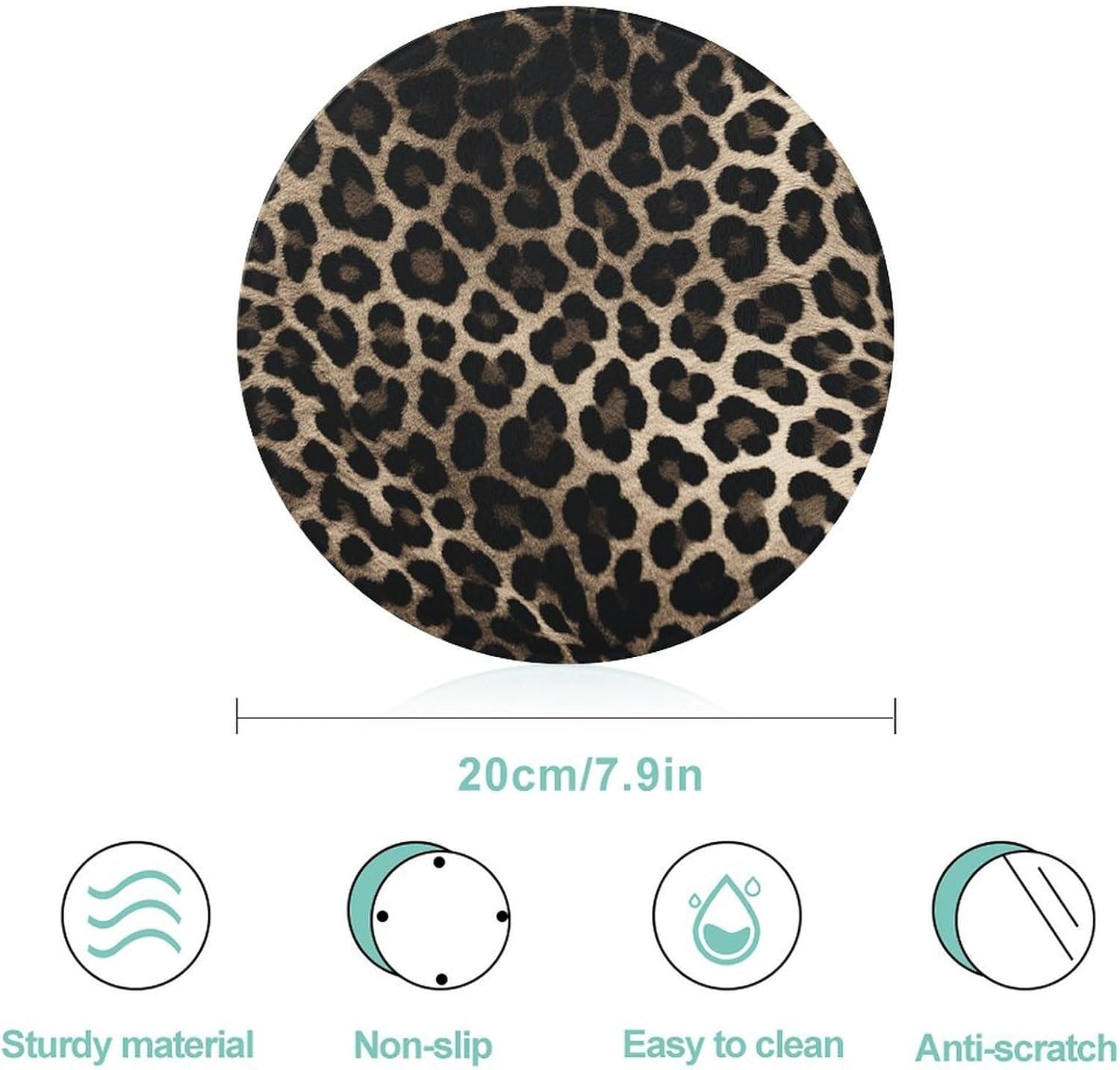 Black Leopard Print Tempered Glass Cutting Board, 7.9 Inch Round Chopping Board with Non-Slip Feet, Portable Scratch Resistant Chopping Block for Home Kitchen Outdoor Camping
