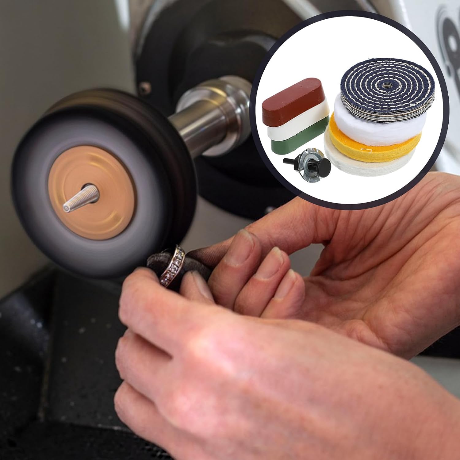 4-inch Buffing Polishing Wheel Set with Handle, Cloth and Velvet Polisher Disc for Metal and Wood, Jewelry Waxing and Carving Buffing Accessories Kit