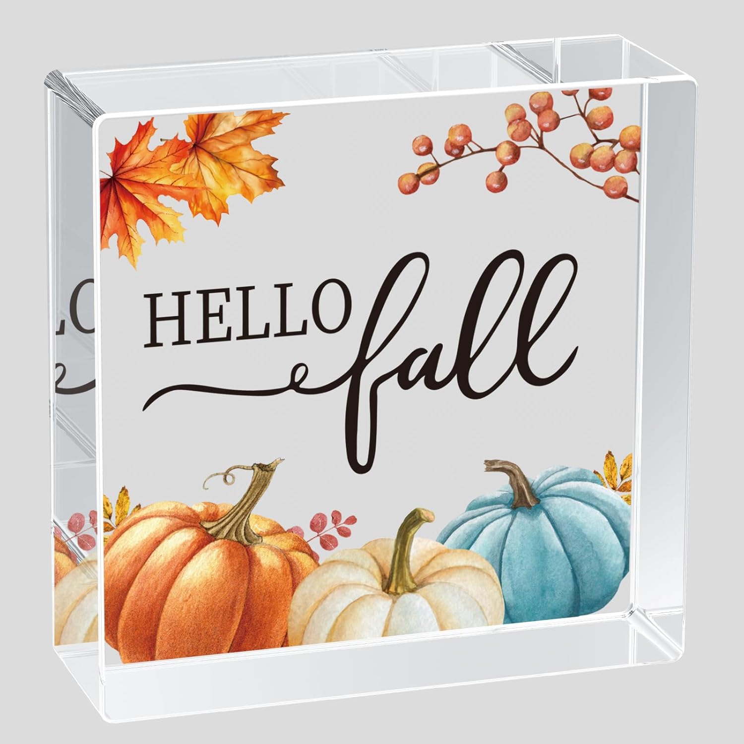 Fall Decorations for Home Fall Decor Home Room Pumpkins Leaves Acrylic Table Sign Rustic Shelf Desk Office Decor Season Sign House Warming Gifts 4.5 x 4.5 Inch