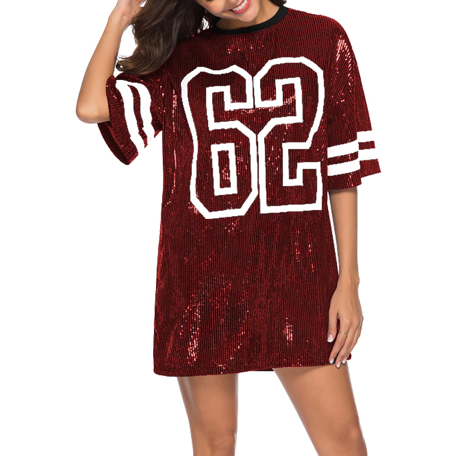 PORRCEY Juniors Short Sleeve Sequin Funny Dress Shirts