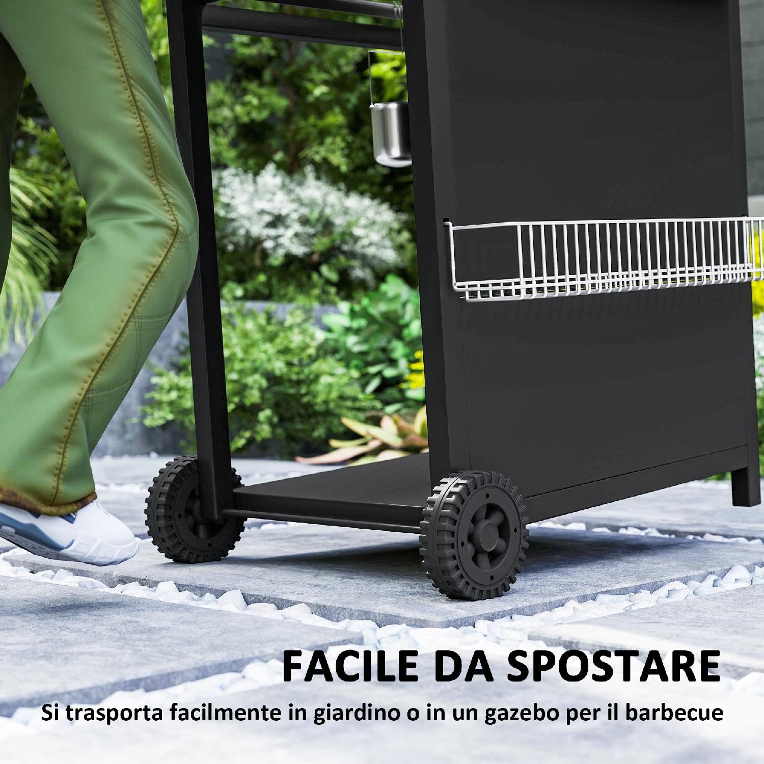 Barbecue a Gas con Bruciatori Indipendenti Coperchio con Termometro e Tavolino Laterale Nero