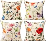 All Smiles Outdoor Throw Pillow Covers Cushion Covers Patio Spring Summer Flowers Garden Farmhouse Décor Outside Bench Chair Decorative Cushion Cases 18x18 Set of 4 Decoration for Bed Couch Sofa