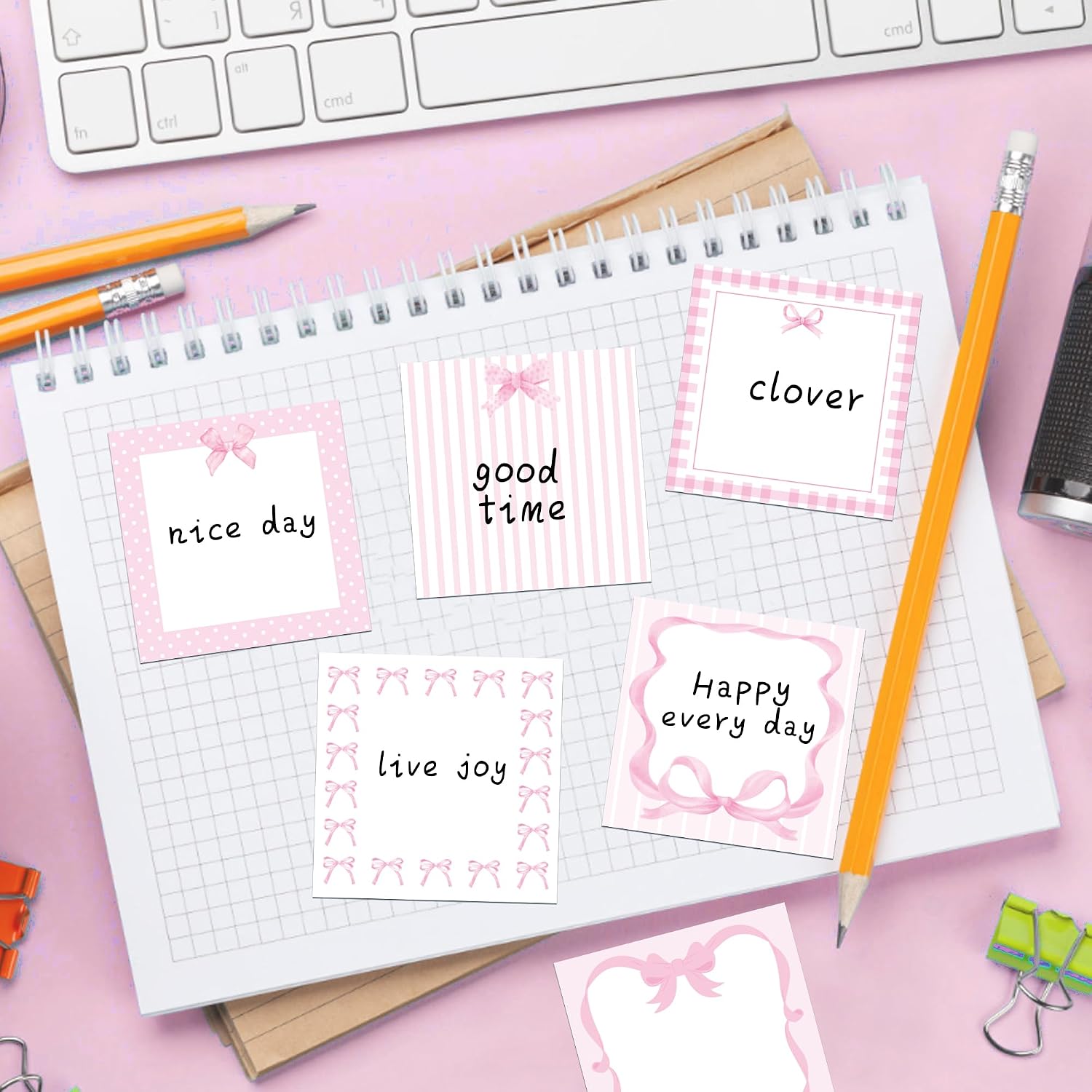 Pink Bow Pattern Sticky Notes 240pcs Adhesive Sticky Stickers DIY for Office School Notepad Memo Pads Supplies, 3 * 3inch image 4