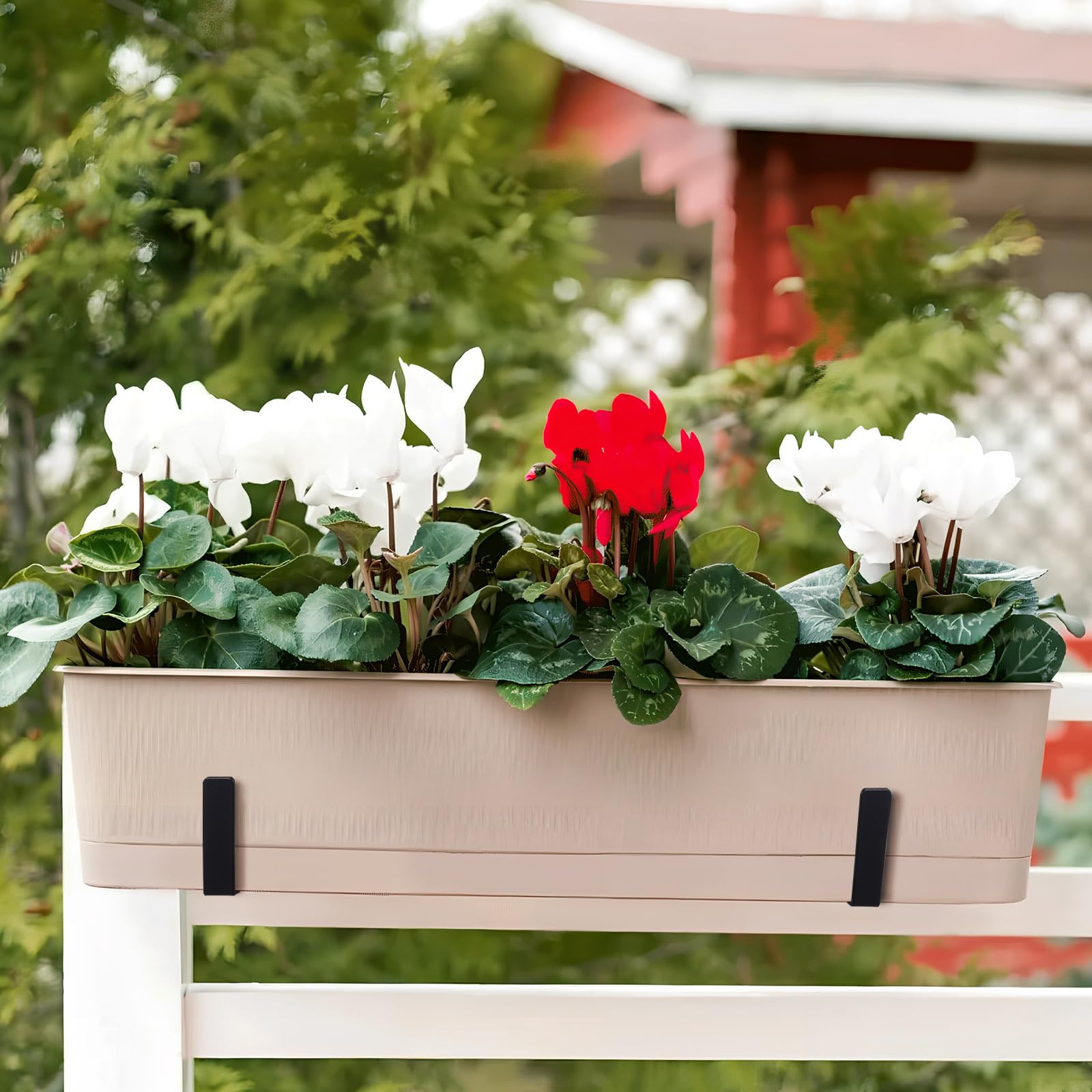 Baluue Blumenkastenhalterungen für Fenster, verstellbare Blumenkastenhalterungen für Geländer, robuster schwarzer Stahl, für den Außenbereich, hängender Pflanzkasten für Zaun, Pergola, Terrasse,