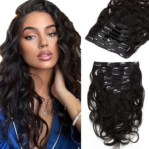 Loxxy Extensiones de cabello humano rizado con clip, color negro natural, extensiones de cabello humano rizado para cabeza completa, extensiones de