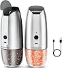 Rechargeable Salt and Pepper Grinder Set - Electric Gravity Pepper Mill with One-Handed Operation, USB Chargable Automatic Pepper Mills Refillable Auto Pepper Shakers Adjustable Coarseness (Silver)