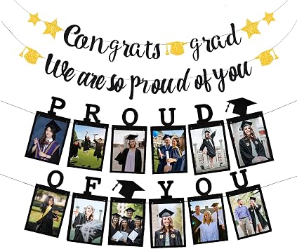 Graduation Decorations Class of 2026 Party Supplies Congrats Grad, We are So Proud of You Banner and K-12th Grade Graduation Photo Banner for Graduation Party Supplies Indoor Outdoor Decor