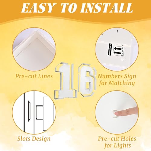 Miniatura 4 de Marco de números luminosos de marquesina de 16 pies para fiesta de cumpleaños de 16 años, cartón grande con bombillas precortadas, kit gigante de
