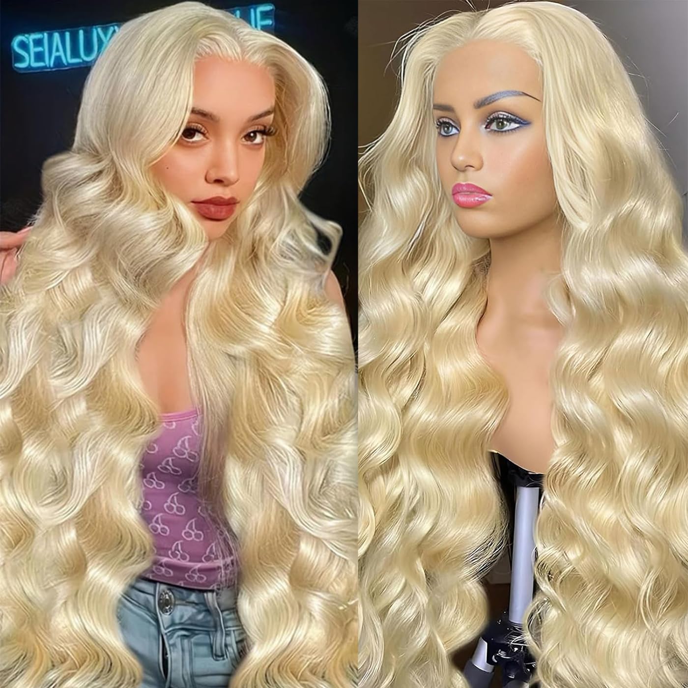 Savasana Blonde Lace-Front-Perücke 613 - 86,4 Cm Lang, Aus Unbehandeltem Echthaar, Klebefrei, Vorgezupft, Mit Babyhaar, Für Schwarze Frauen