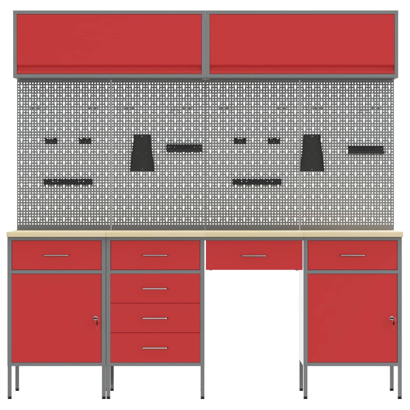 Genérico Banco de Trabajo con cajón 8 pcs Rojo 150 x 55 x 200 cm Acero,Bricolaje,Accesorios de Bricolaje,Organización y Almacenamiento de Herramientas,Rojo,69.6 kg,3321453