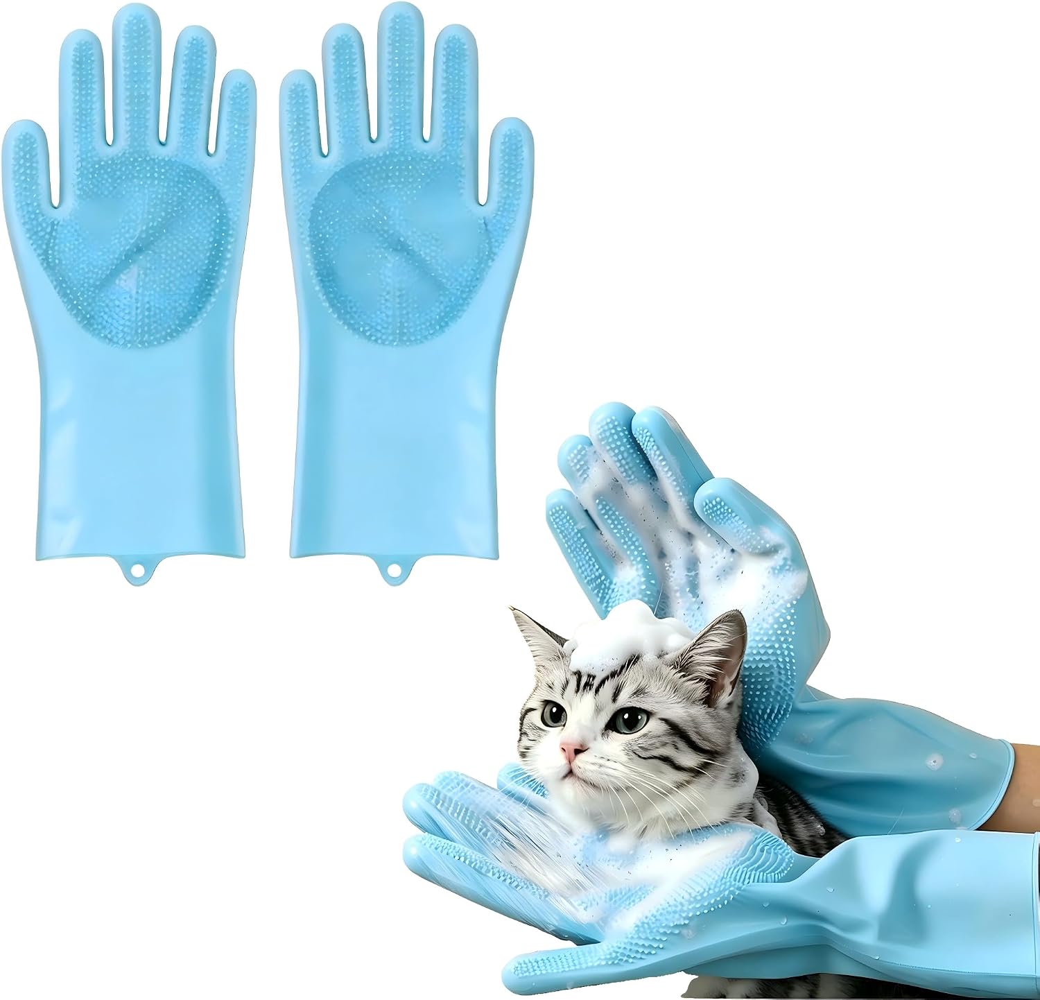 Pet Grooming Gloves for Dogs & Cats, Enhanced Bathing Brush, Anti-Bite & Anti-Scratch, Long Sleeve Gentle Cleaning Massage Tool for Shedding Washing