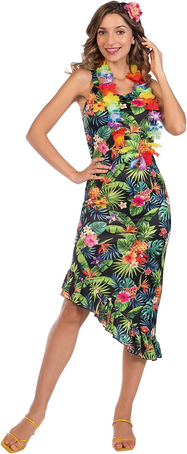 amscanamscan Adult Womens Floral Hawaiian Fancy Dress Costume