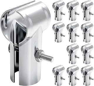 Acrux7 12 Pack 1-5/8" x 1-5/8" End Rail Clamps, Steel Fence T Clamp Heavy Duty Chain Link Fence Parts T Pipe Connectors (Bolts and Nuts Included)