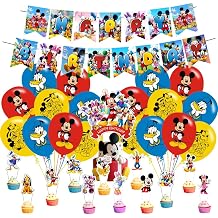 Mickey Clubhouse Birthday Decorations Include Happy Birthday Banner, Cake Topper and Cupcake Toppers, Balloons for Kids Party Supplies