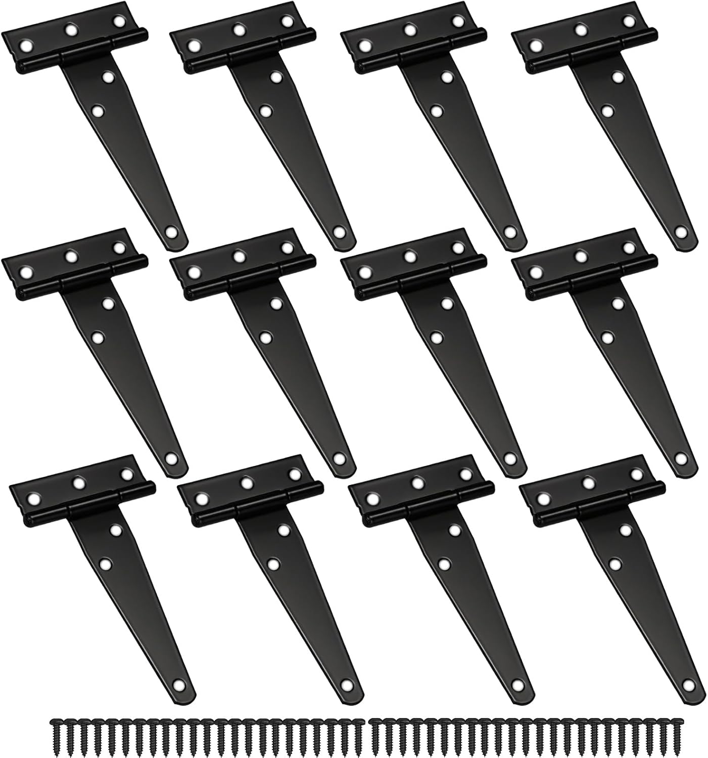 12 Pack 4 inch T Strap Hinges, Black Shed Barn Gate Door Hinges, Tee Hinges for Wooden Fences, Yard Gate, Wrought Iron Hardware Rustproof