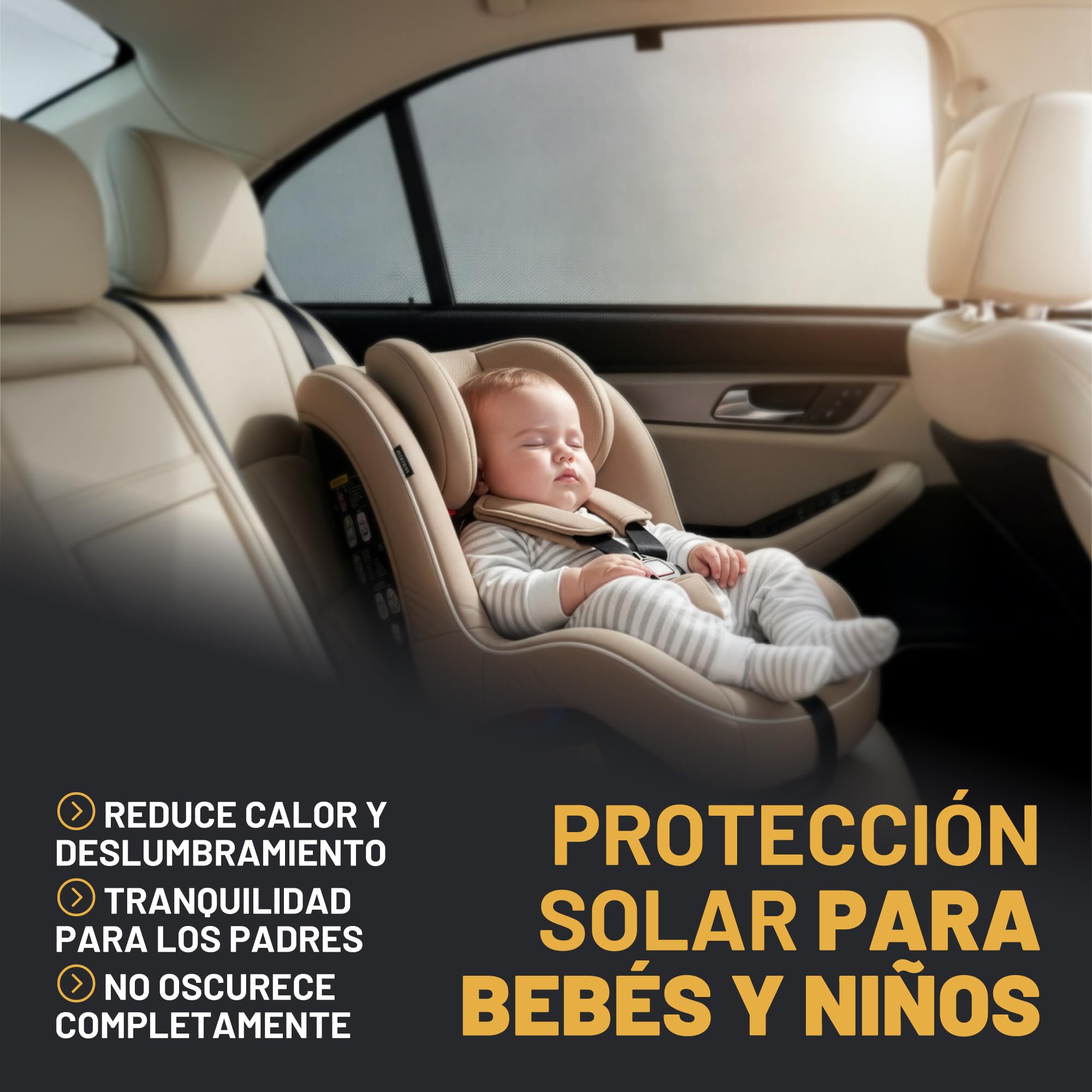 Pack 2 Parasoles Coche Laterales - Protector UV - Funda Ajustable Elastica para Ventanillas Traseras y Laterales - Quitasol Efecto Mosquitera - Parasol para Bebe, Niños y Mascotas — view 6