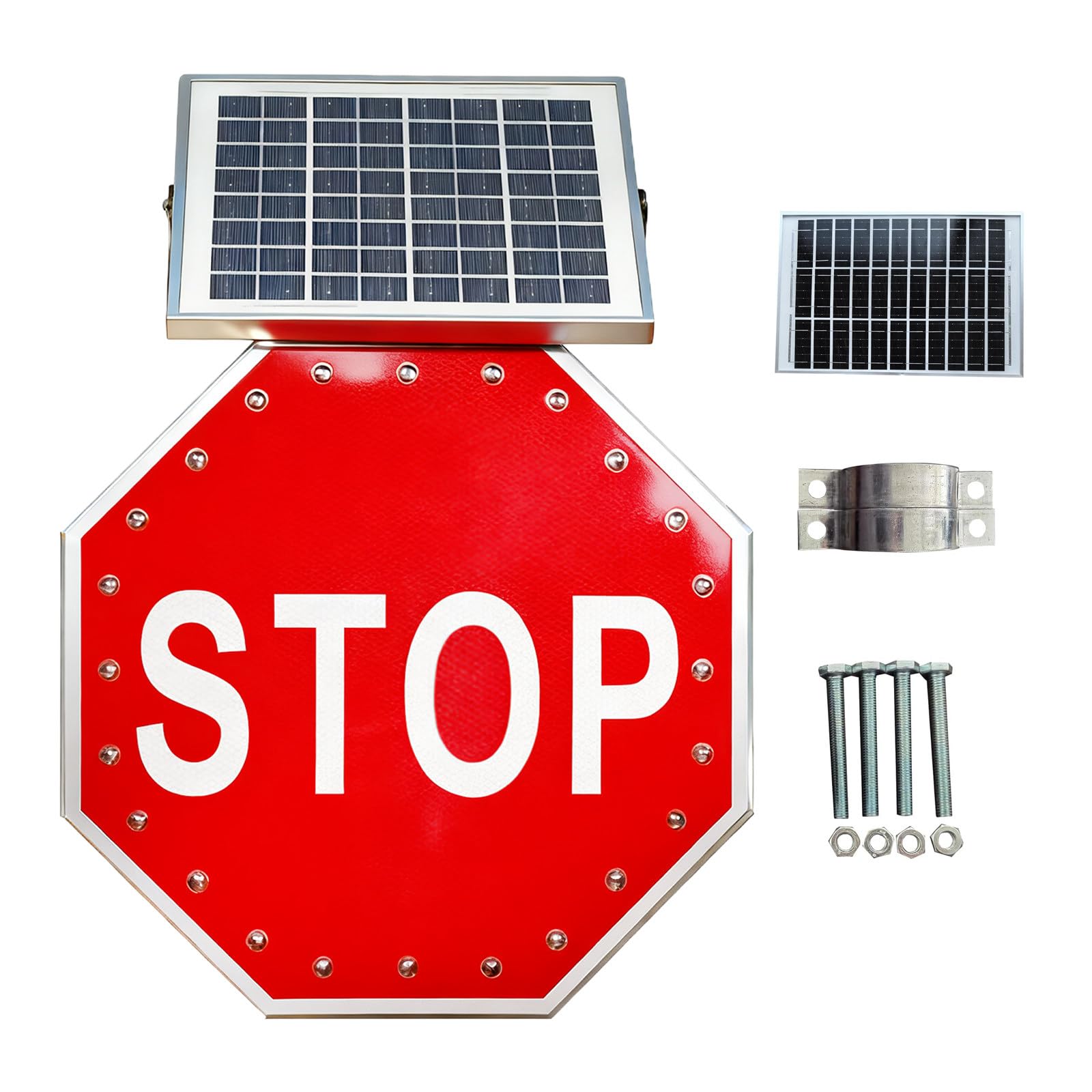 Señal de Alto de 61 cm, Reflectante y con energía Solar, con Marco metálico Octagonal Resistente a la corrosión. Ideal para estacionamientos, autopistas, Edificios de Apartamentos