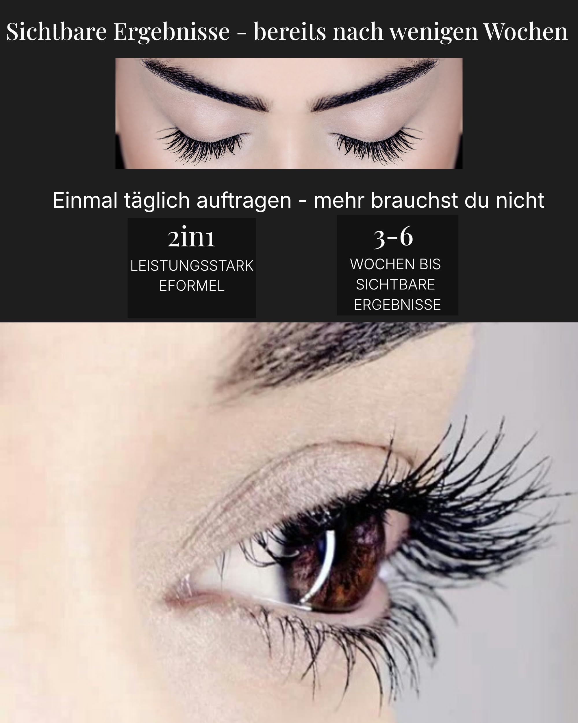 Millionize Lashes Wimpernserum & Augenbrauenserum 2in1 Lash Serum by Nunu | Bewährt in Kosmetikstudios & Parfümerien seit über 10 Jahren. Made in Germany. Eyelash Serum & Brow Serum