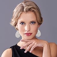 Vista 2 de 14K Gold Plated Silver Rose Gold Teardrop Filigree Dangle Earrings Lightweight Leaf Drop Earrings for Christmas Gift