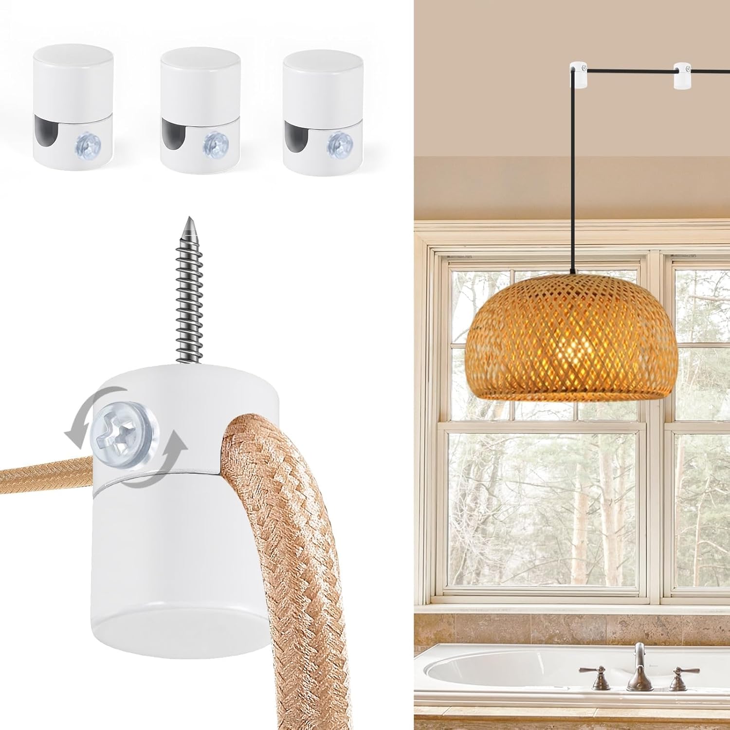3 Pack Upgrade Ceiling Hooks for Hanging Lights, White Aluminum Swag Hook Super Load, Swag Hooks for Ceiling Light, Modern Hook for Hanging Lighting Fixture,Pendant Lights-Easy to Use
