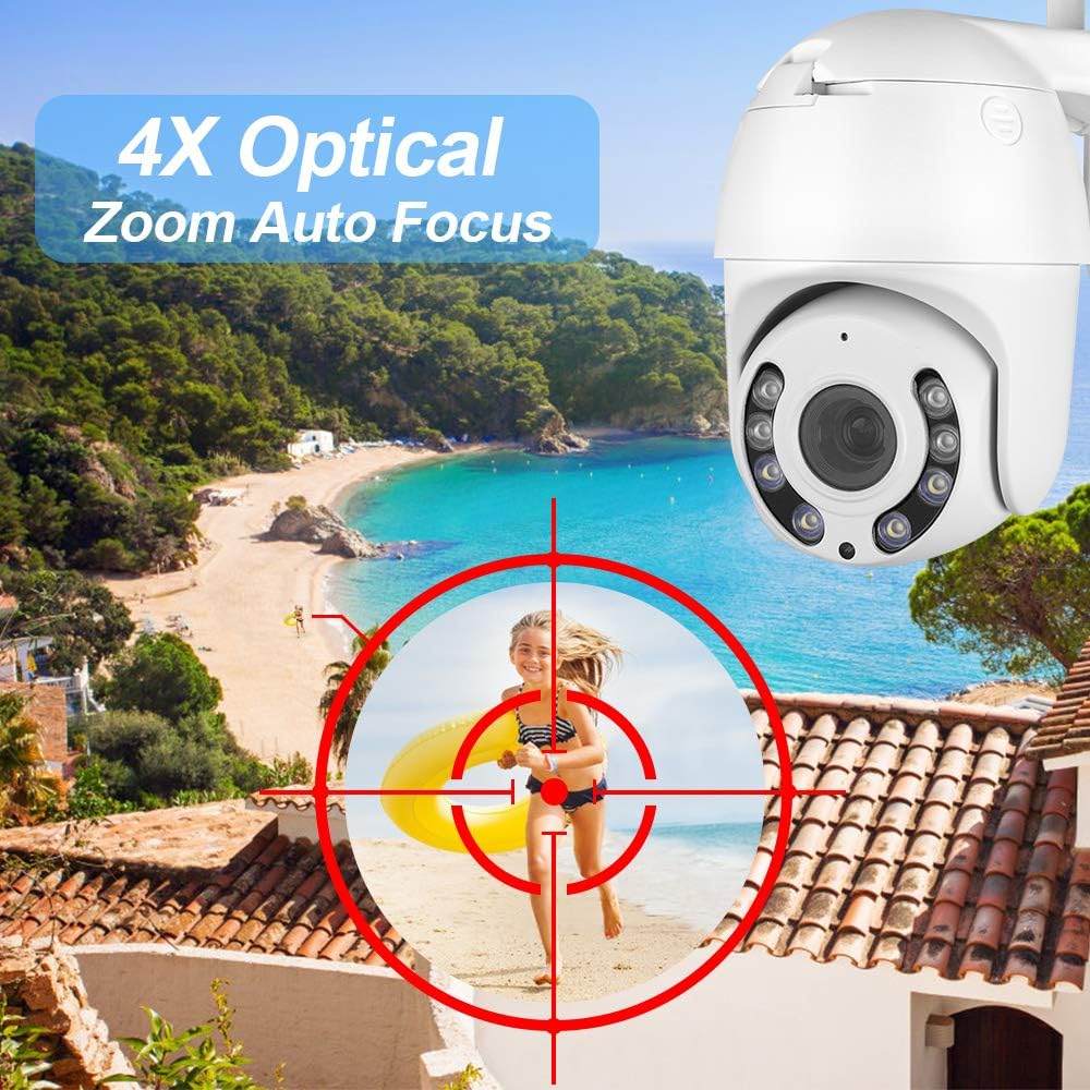 Product Deal 1080P PTZ WiFi Camera Outdoor Aottom 1080P 4X Zoom Security IP Camera, 360 Pan & Tilt Dome Surveillance Camera, 2-Way Audio, Motion Detection Alarm, IP66 Waterproof, Security Cameras for Home Security