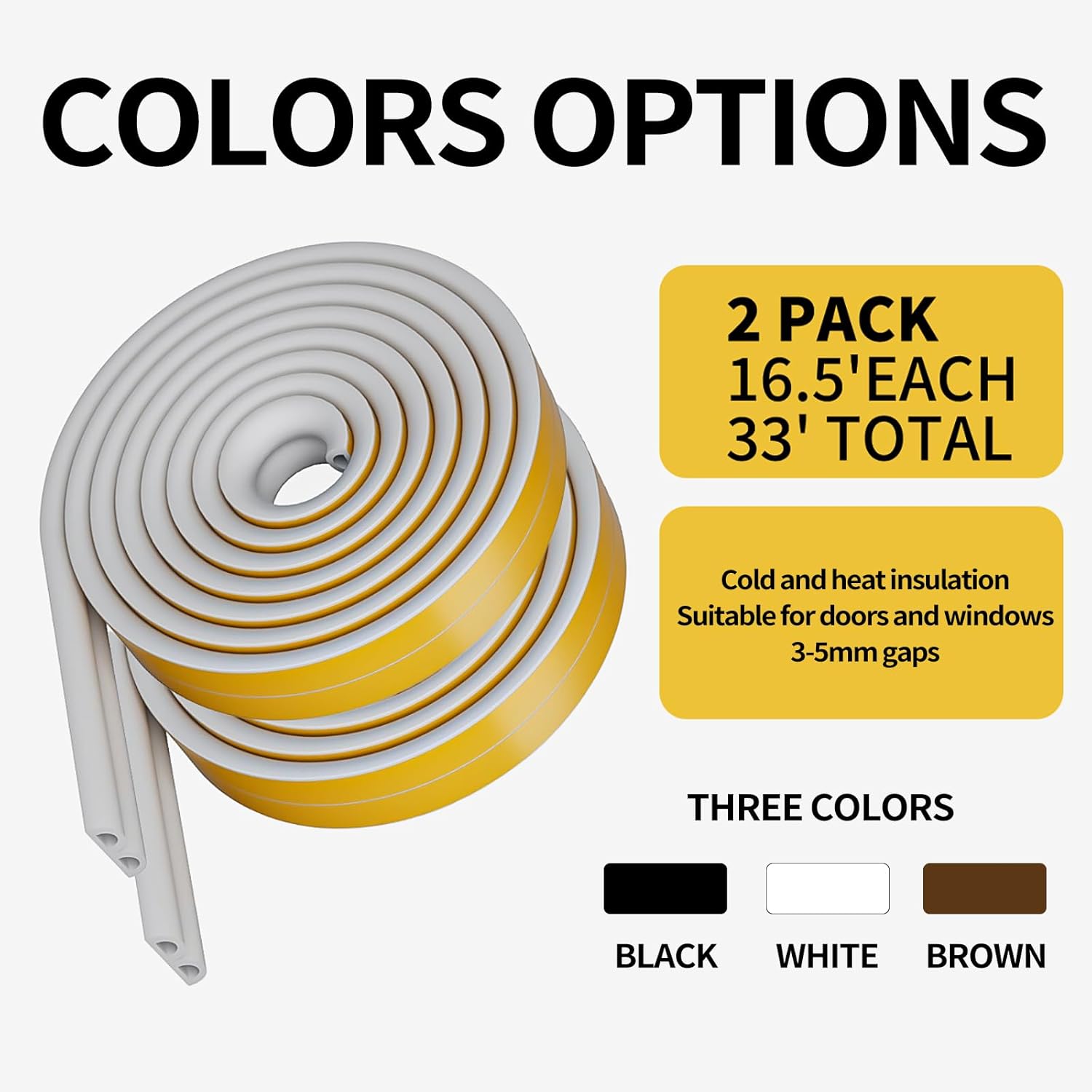 Weather Stripping Door Seal,D-Type Self Adhesive Foam Weather Stripping,Insulation Weatherproof and Soundproof weatherstrip,Collision Avoidance Rubber Seal Strip for Windows/Doors Frame. (White,33Ft)