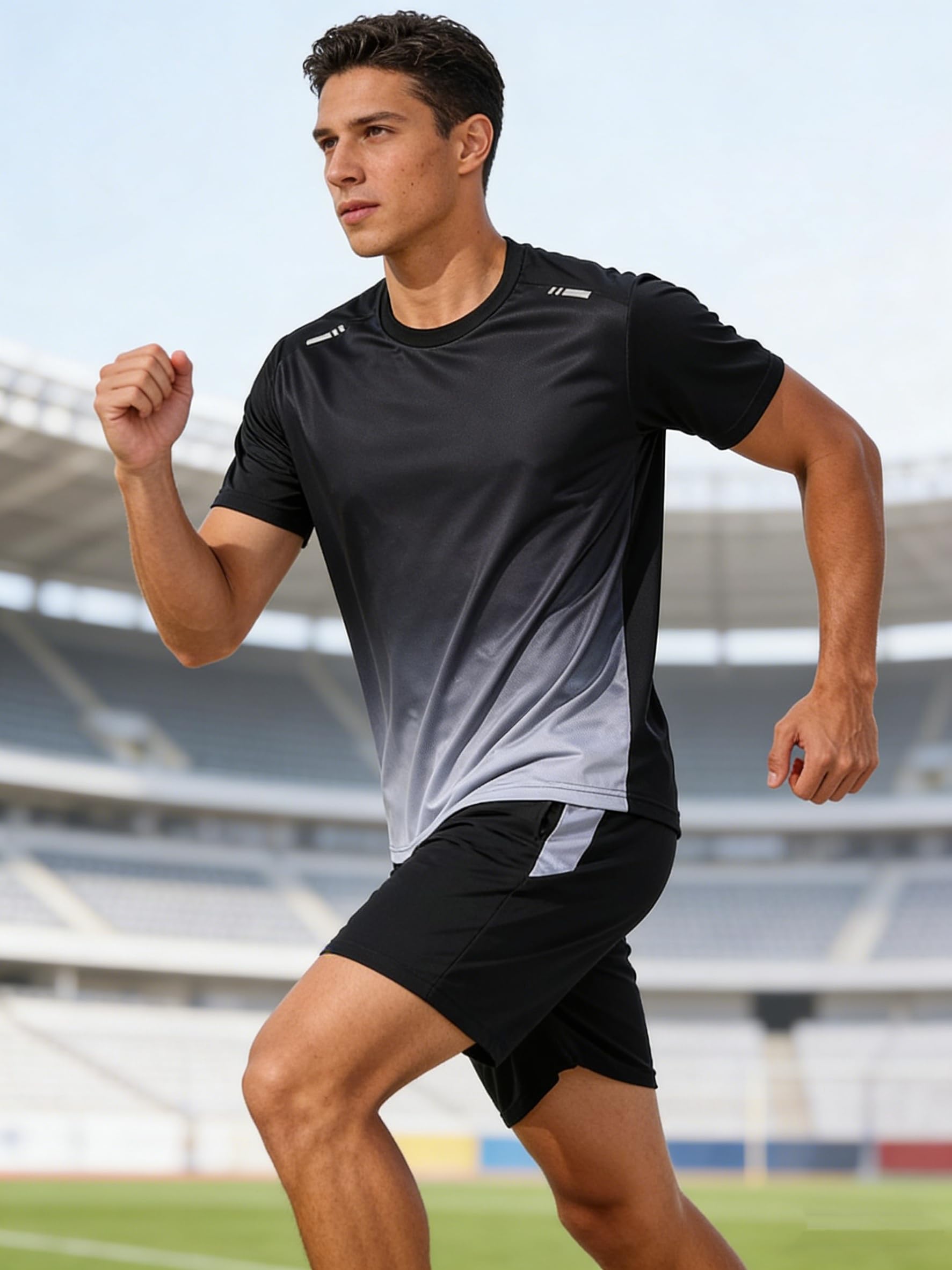 Chándal deportivo transpirable para hombre, camisetas de manga corta y pantalones cortos, conjuntos de entrenamiento atléticos para correr y gimnasio — view 3