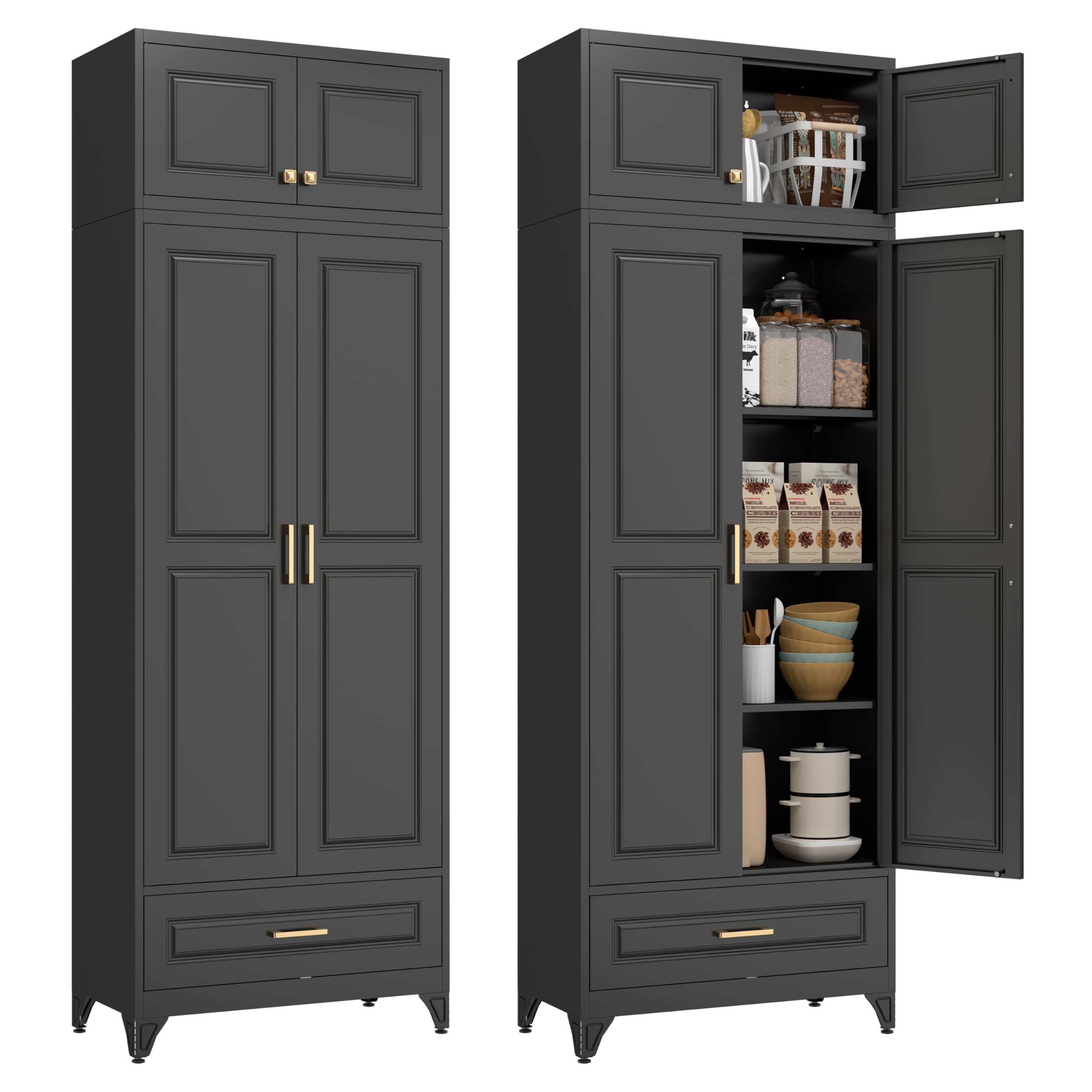 Polup Kitchen Pantry Cabinet, 90" Tall Metal Storage Cabinet with Doors