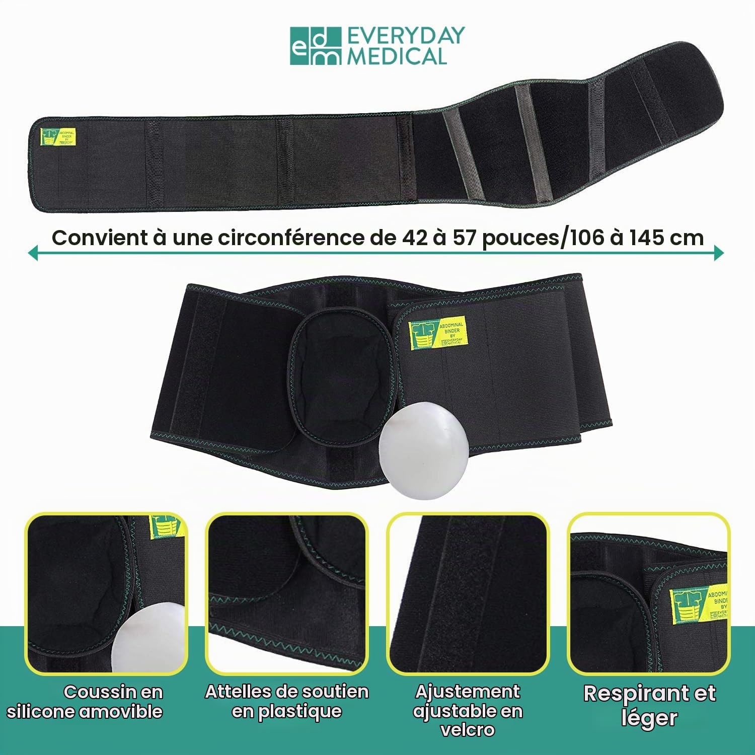 Everyday Medical Ceinture hernie inguinale | Bandage herniaire extra-large & confortable | Ceinture de contention pour hernie ombilicale| Ceinture médicale pour femme et homme – dispo en 2 tailles