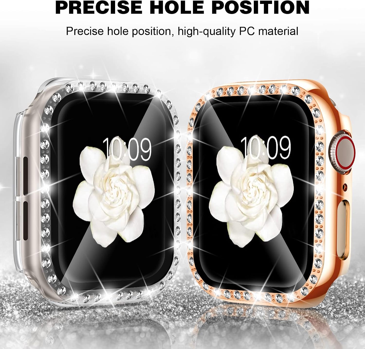 [2 Pack] DABAOZA Compatible for Apple Watch Screen Protector 38mm 40mm 42mm 44mm, Bling Women Girl Crystal Tempered Glass Protective Diamonds Hard PC Cover Bumper for iWatch Case (38mm,Clear+Rosegold)