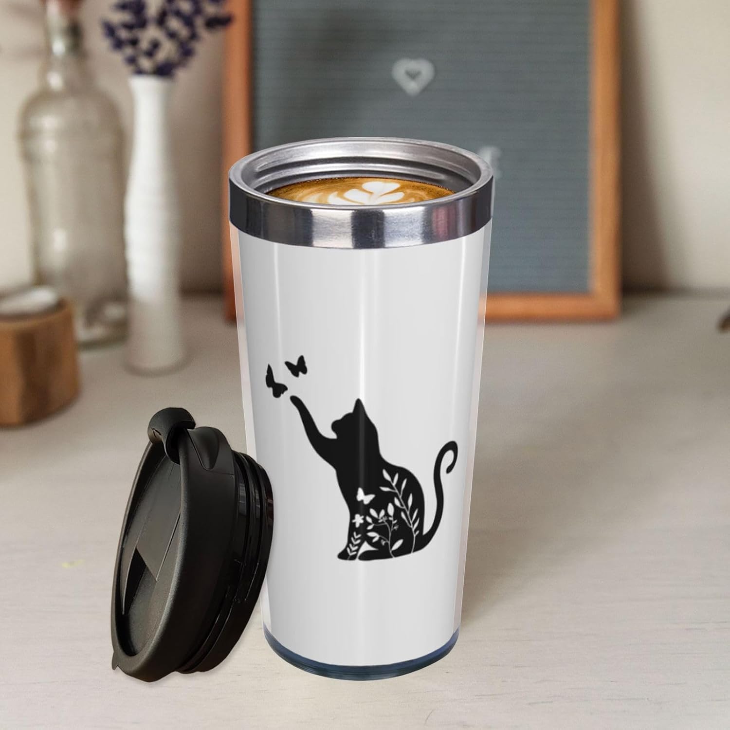 Floral Cat Travel Coffee Mug 13 Oz, Cute Stainless Steel Insulated Tumbler Cup with Lid for Cat Lovers, Perfect Anniversary, Birthday & Christmas Gift for Men, Women, Sister, Friend, Bestie - Image 2