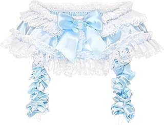 Satini Frilly Lace Sissy Silky Satin Garter Suspender Belt Lingerie Knickers