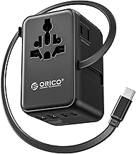 ORICO 100W GaN3 Adaptateur Prise Universelle avec 3 Ports USB-C et 2 USB-A, Adaptateur Universel de Voyage pour France vers UE, Anglaise, États-Unis, AU, Chine, Japon, Thaïlande - UAX (Noir)