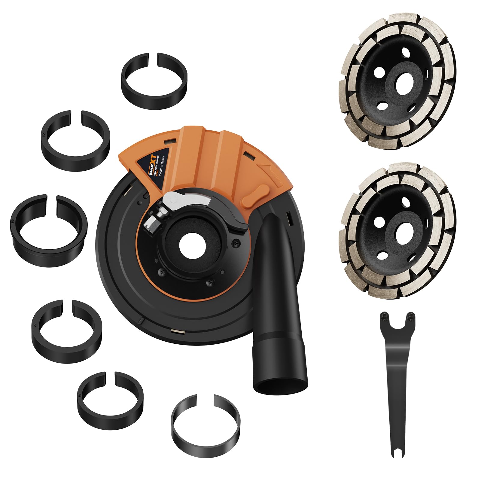 Kit de ponçage béton 125mm MAXXT pour meuleuse d'angle avec protection anti-poussière et disques diamantés