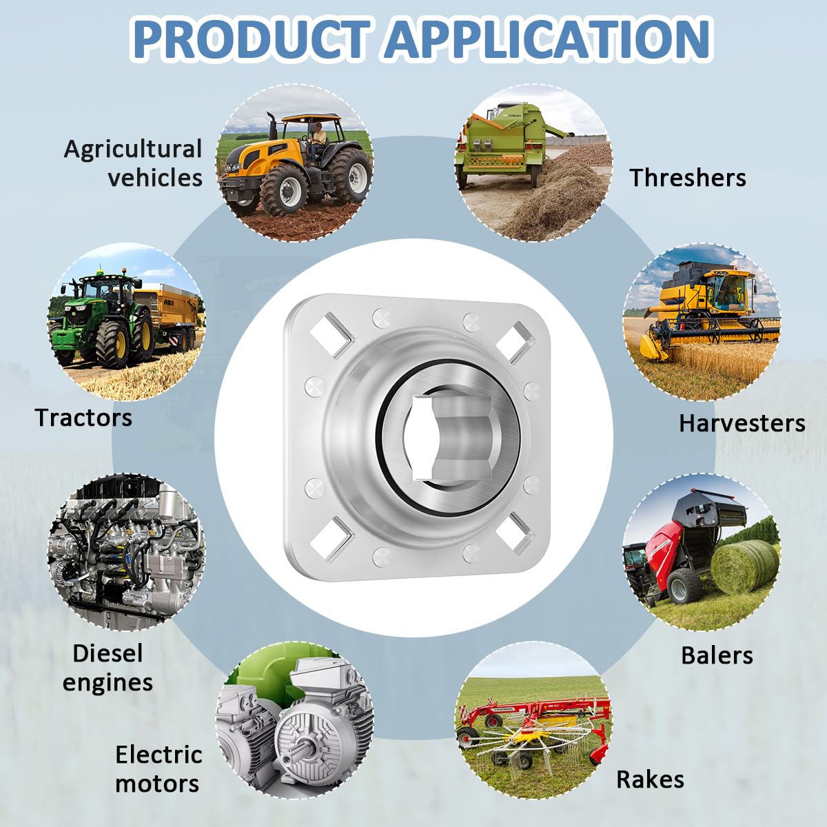 FD211RM 1-1/2" Square Bore Disc Harrow Flange Bearing Unit for Farming Applications Kewanee Landoll Replaces FD211RM FD211-1 1/2SQ DHU1-1/2S-211 B3587 1K521 RD4498