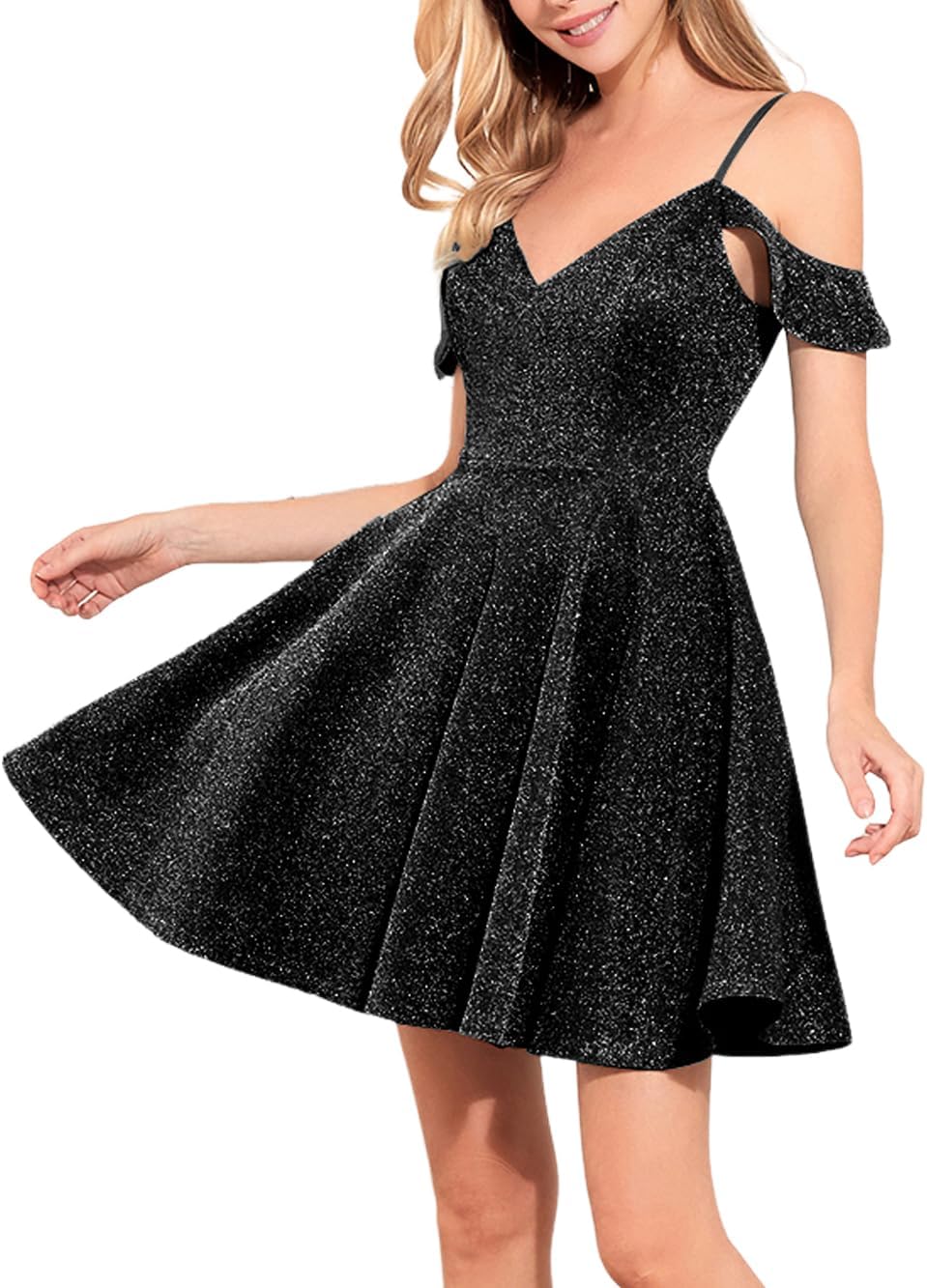 Women's Sequin Sparkly Mini Dress Off Shoulder Backless V Neck Cocktail Club Party Dress