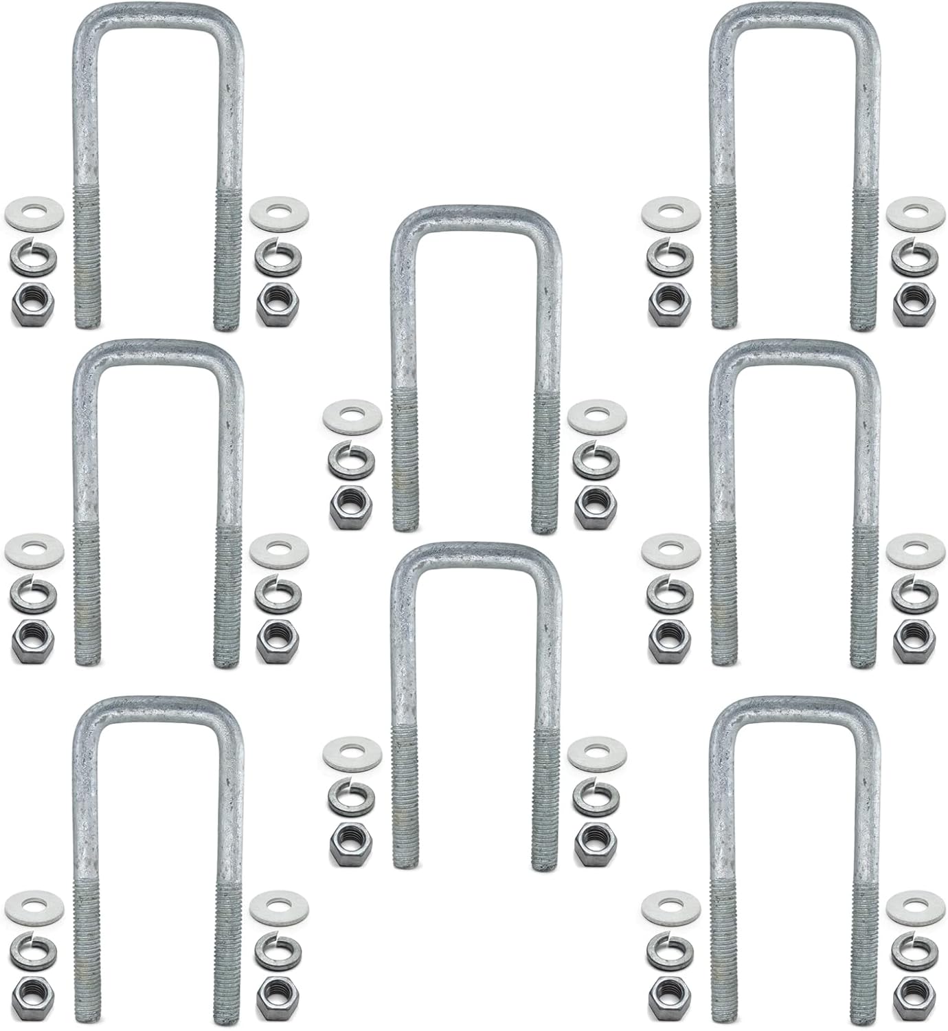 Sturdy Built Galvanized Trailer U-Bolt 1/2 inch x 2 inch x 5 5/16 inch with Hardware - Set of 8