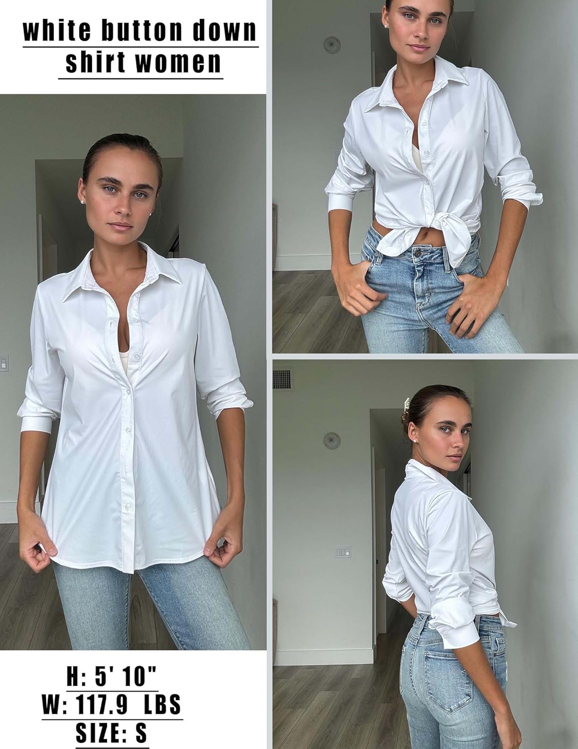 HOTOUCH Button Down Shirts for Women Long Sleeve Stretch Dress Shirts Wrinkle-Free Work Blouses Slim Fit Office Tops - Image 4