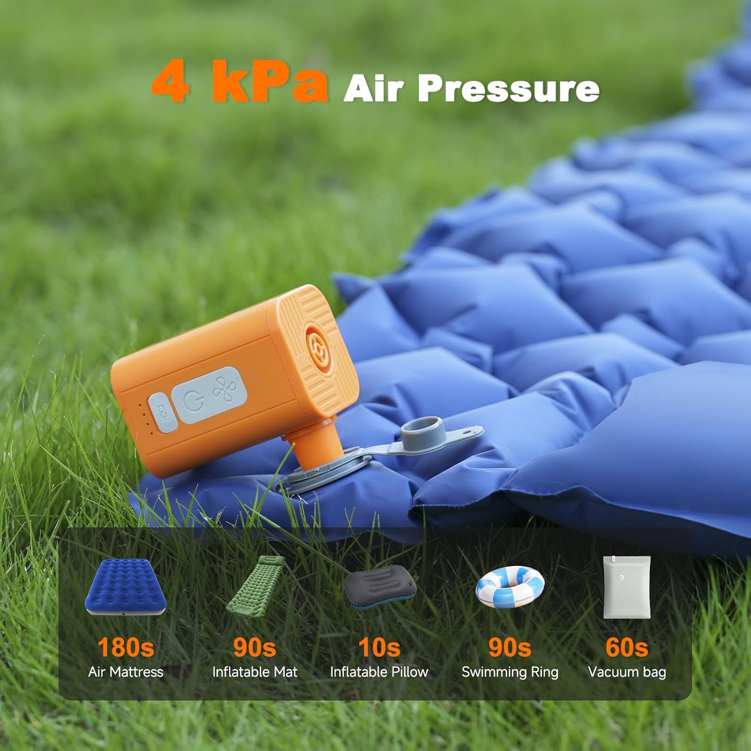 Portable Air Pump Rechargeable Ultra Light 4.9oz Air Mattress Pump with Advanced Heat Dissipation, 6 Nozzles Electric Inflator Deflate for Camping Sleeping Pads Pool Floats Vacuum Storage Bag - Image 2