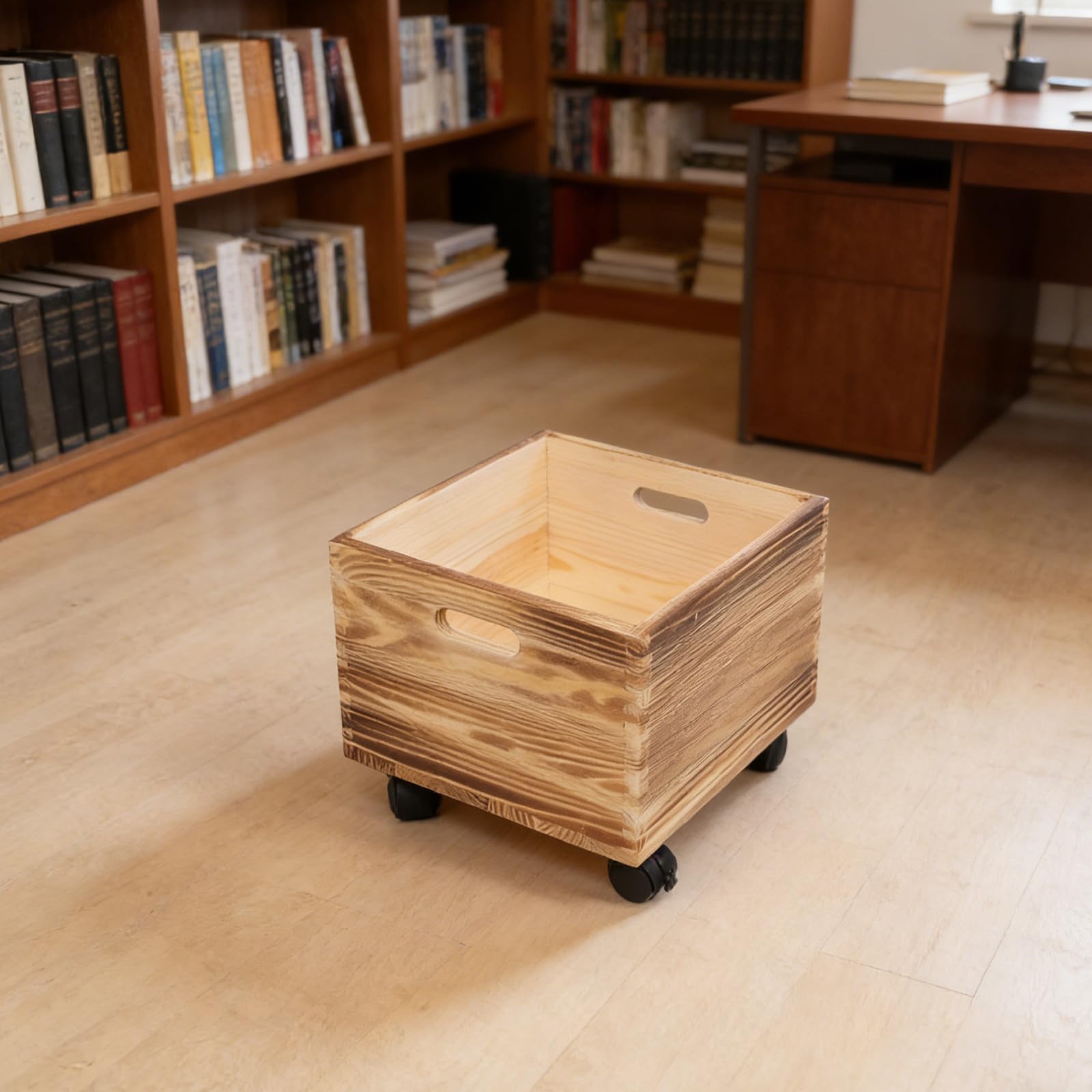 EXCEART Scatola in Legno Quadrata Design Rustico con Ruote per Organizzazione Riviste e Libri Portatile Gestione Spazio Efficiente per Cucina e Casa