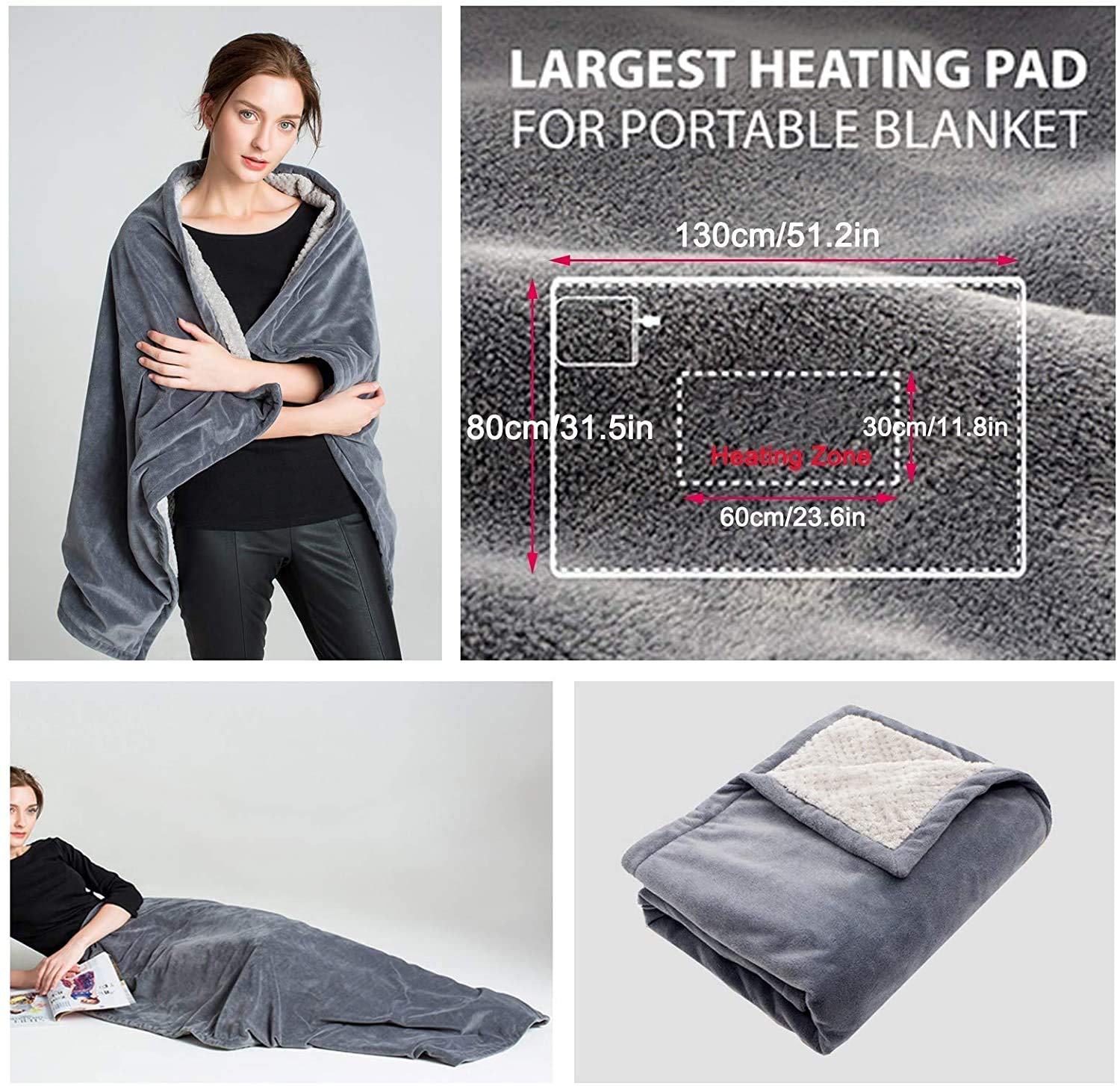 Coperta Riscaldata con Scialle Riscaldato Usb, Coperta Riscaldata Elettrica, con 3 Modalità Di Temperatura Regolabile Coperta Elettrica, per Aereo/Auto/Campeggio/Casa