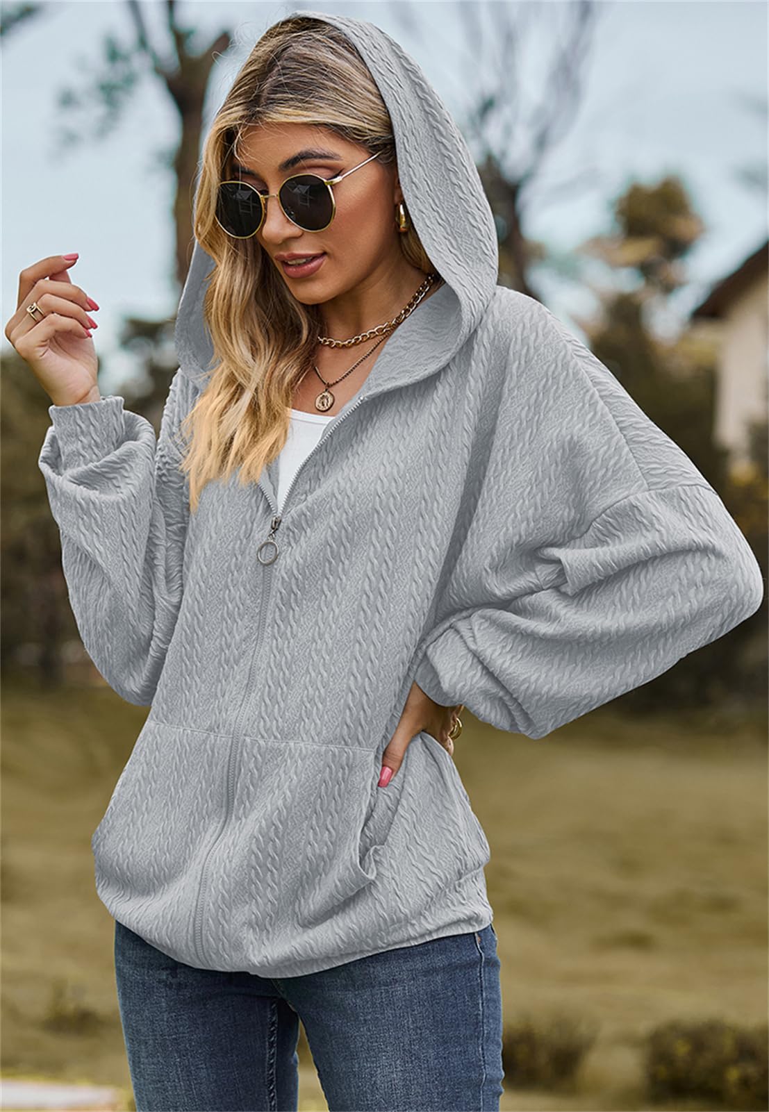 PANOZON Femme Sweat À Capuche Fermeture Éclair Hooded Cardigan Cordon Sweat-Shirt Loisir Ample Outerwear avec Poches