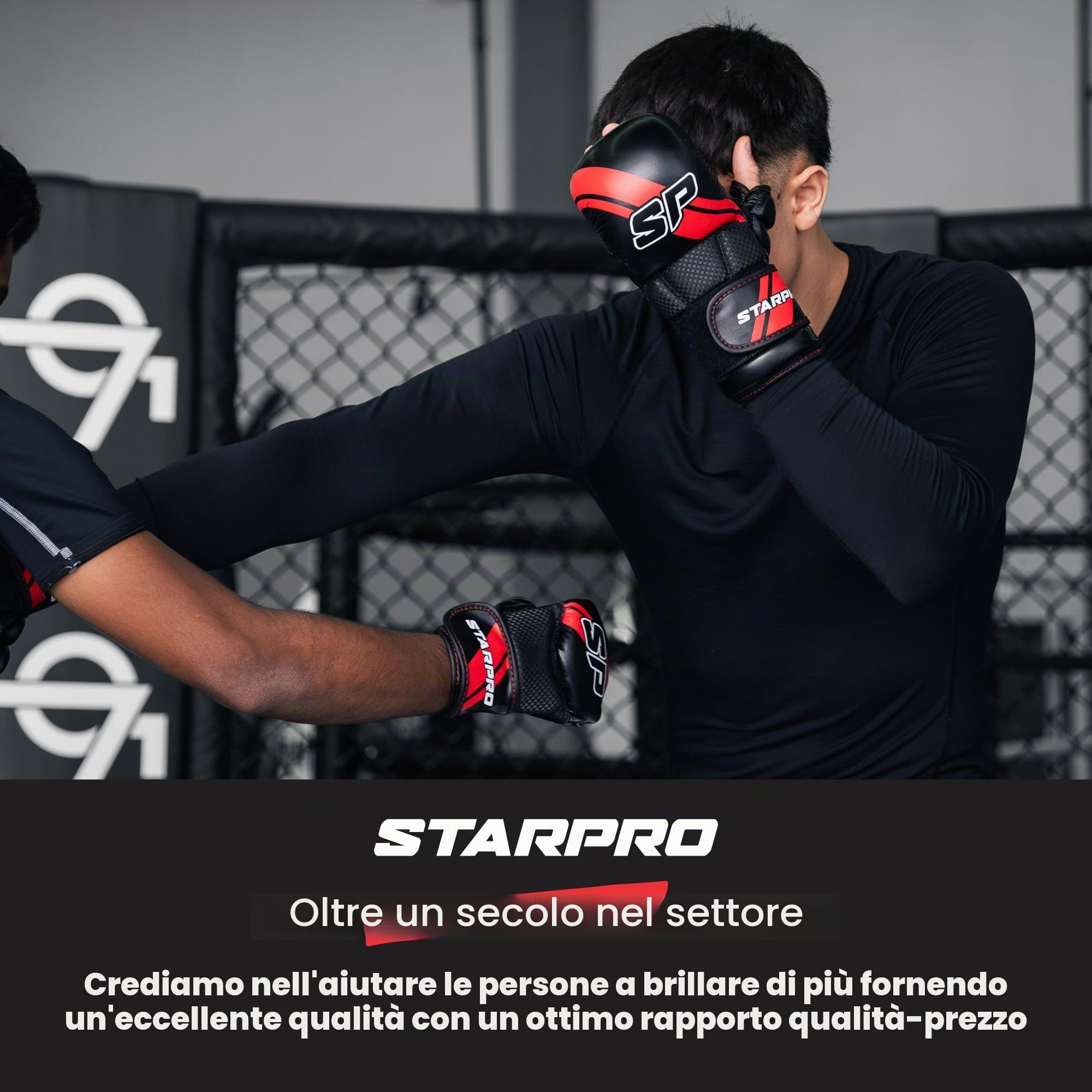 Starpro MMA Guanti da combattimento | Pelle PU | Bianco e nero | Per lo sparring e il grappling nell'allenamento di combattimento Muay Thai Marital Arts MMA Kickboxing fitness | Uomini e donne