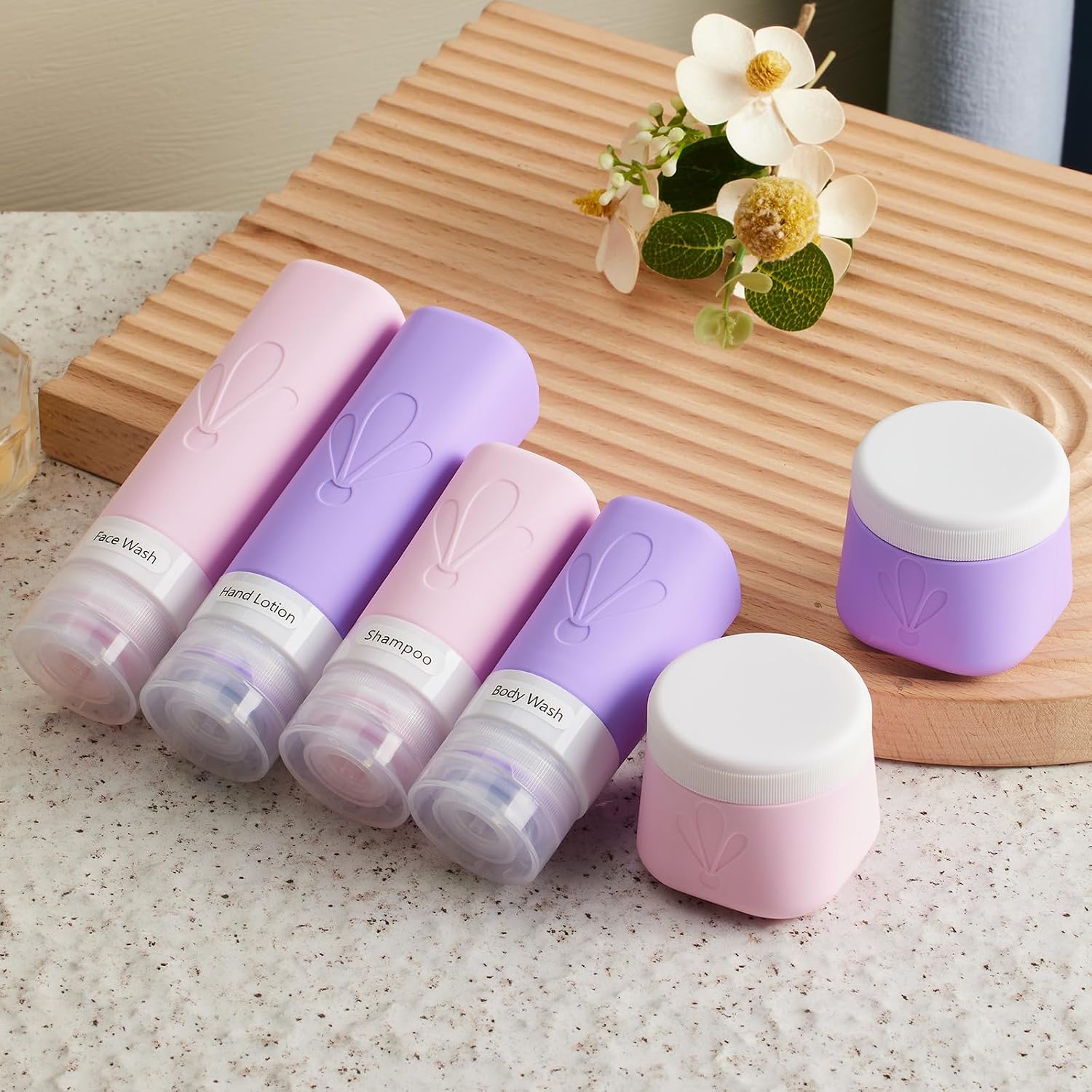 INSFIT travel bottles for toiletries 6 Pack, Leak proof Travel Size Toiletries Containers with toiletry bag, Squeezable Silicone Bottles & Cream Jars, Travel Essentials BPA-Free set for Shampoo