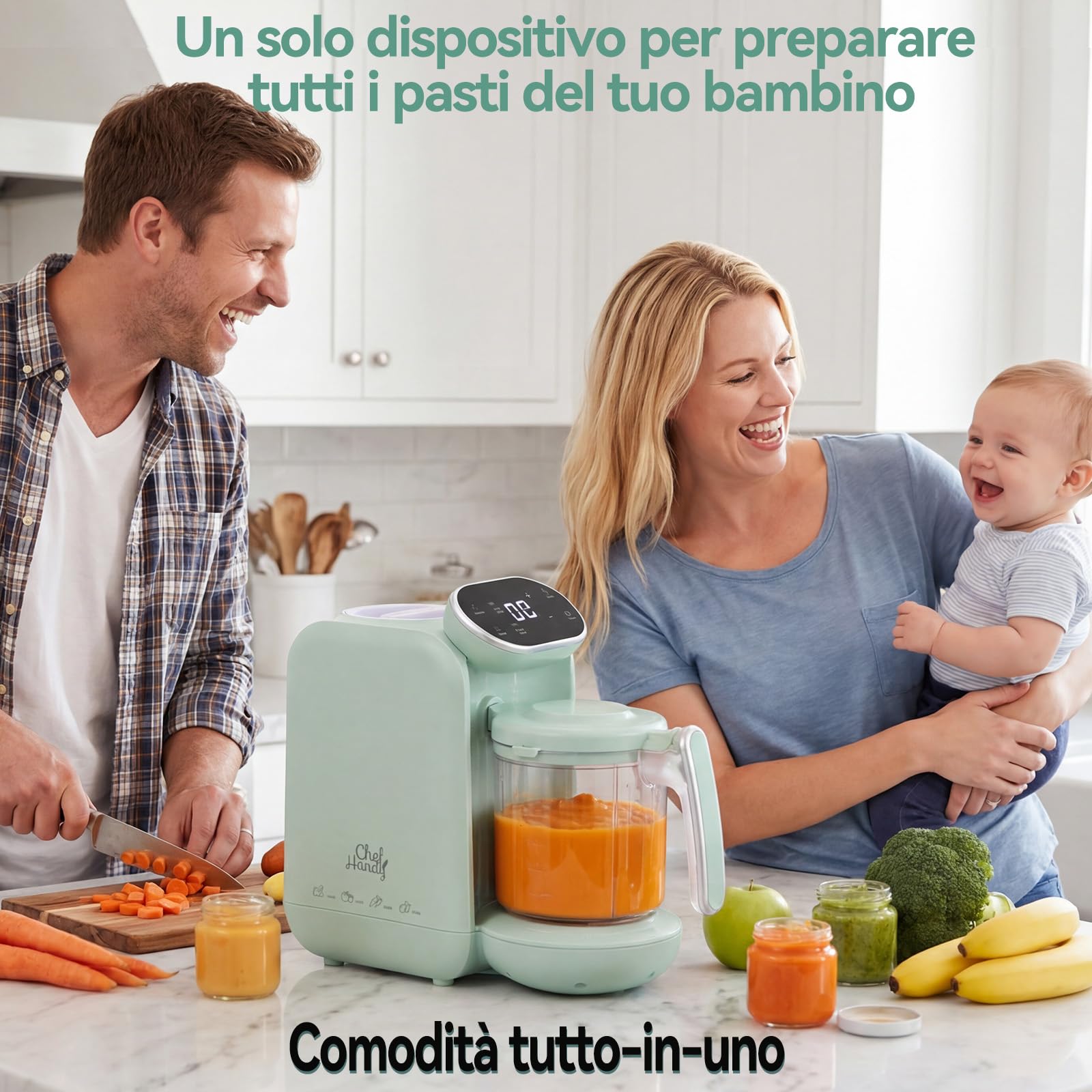Chefhandy Cuocipappa Multifunzione 5-in-1, Omogeneizzatore e Cuoci Pappa per Neonati