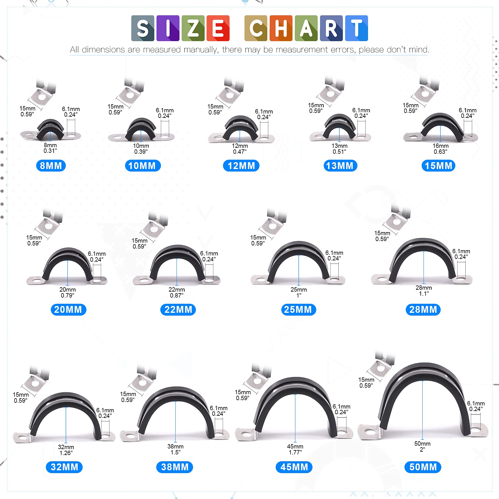20 PCS Stainless Steel Rubber Cushioned R Shape Claps,Cable Ounting - View #9