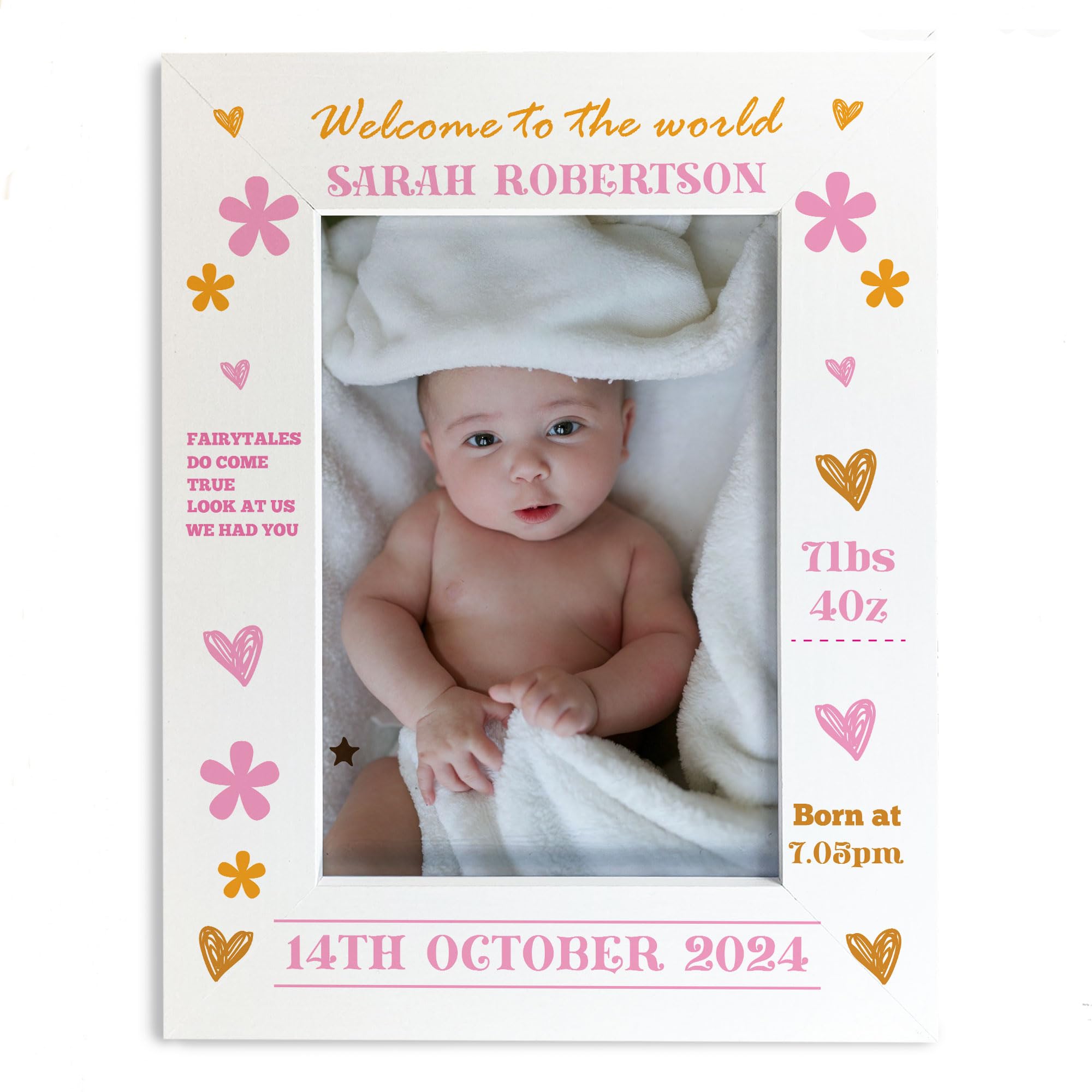 Personalised Baby Girl Photo Frame With Birth Details and Cute Design New Baby Gift Nursery Photo Frame Baby Photo Frame Gift For New Mummy Daddy Keepsake (Design 5)