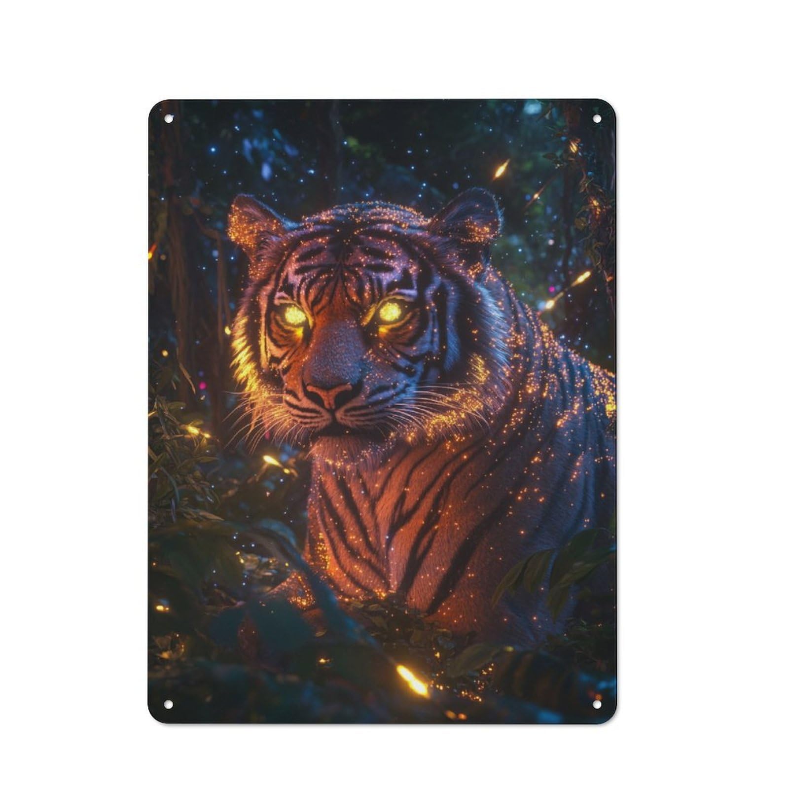 Junmoney Tiger In The Night Rustic Metal Wall Sign 40X30cm For Café Or Restaurant, Gift Idea At Christmas For Café Owners And Decorators
