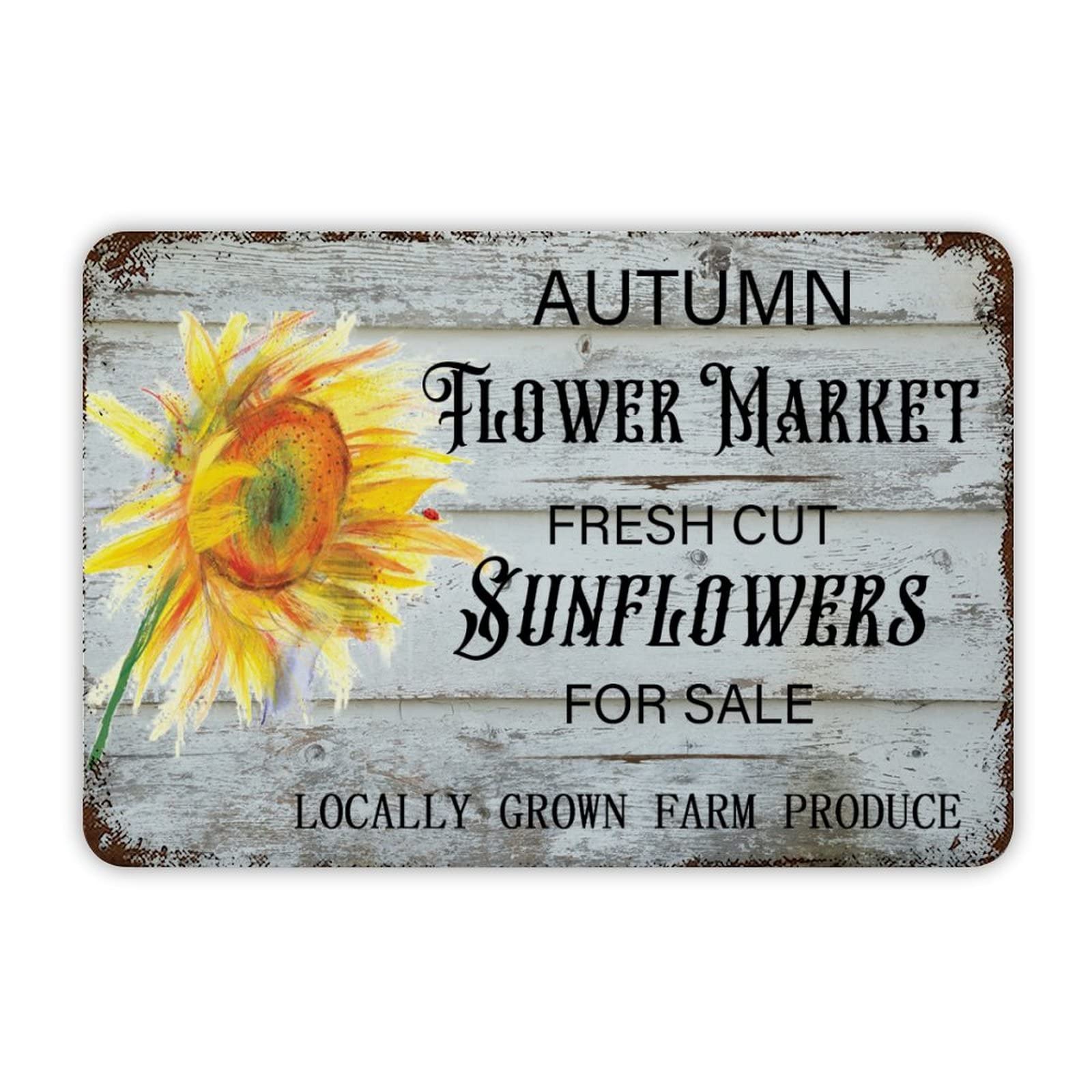 ENEDNATE Farmhouse Aluminum Sign Autumn Flower Market Watercolor Floral Fresh Cut Sunflowers for Sale Farm Produce Tin Metal Sign Decor for Outdoor & Indoor 12x8 inch